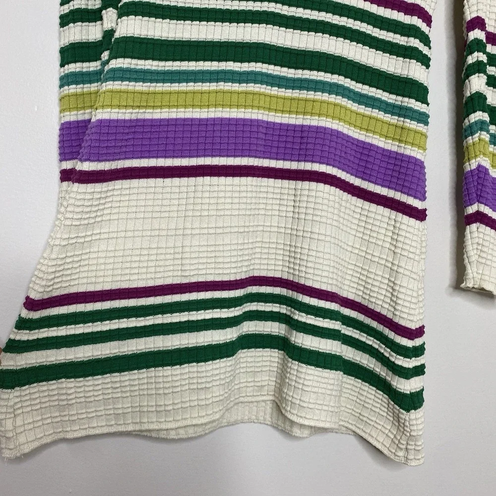 Free People XS Gidget Knit Sweater Dress V-Neck Long Sleeve Ivory Combo Striped